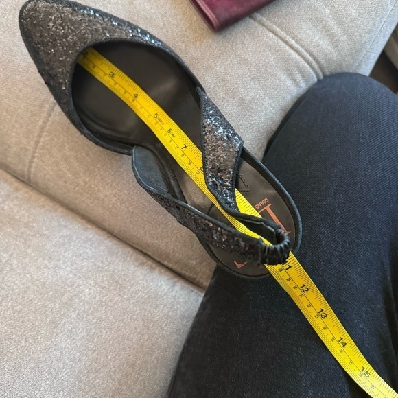 DVF Diane von Furstenberg black glitter heels sling back pumps d’Orsay women’s - Picture 12 of 13